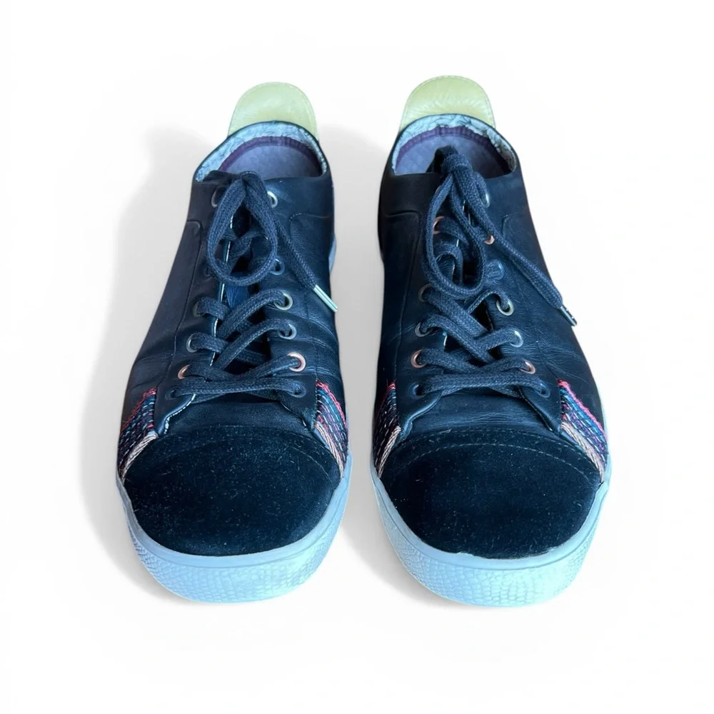 PAUL SMITH VESTRI LEATHER STRIPED PLIMSOLLS IN BLACK